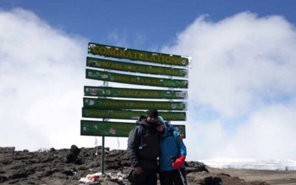 On top of mount Kilimanjaro.